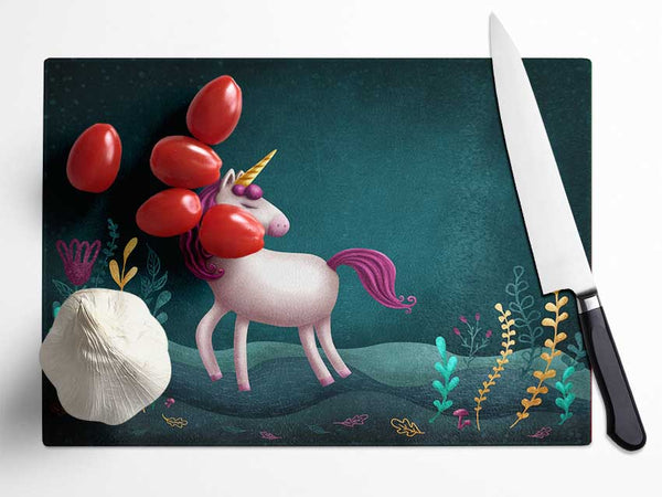 The Happy Unicorn Glass Chopping Board