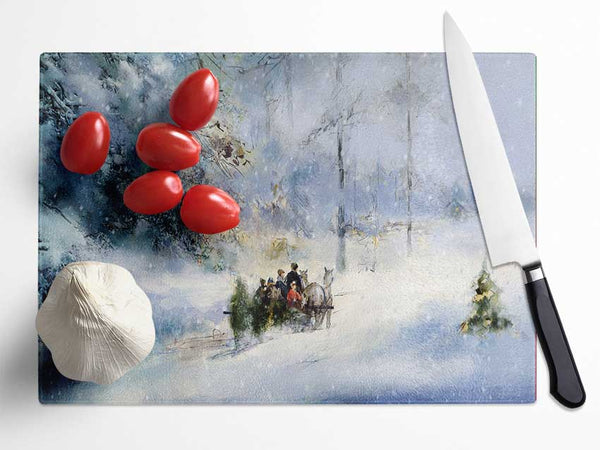 Traveling Through The Snow Glass Chopping Board