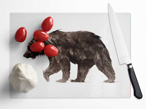 Walking Brown Bear Glass Chopping Board