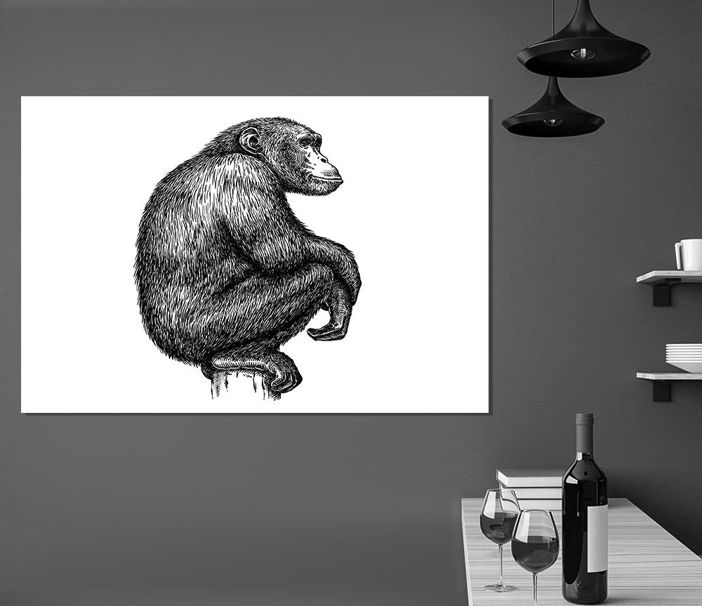 Chimpanzee Sitting Print Poster Wall Art