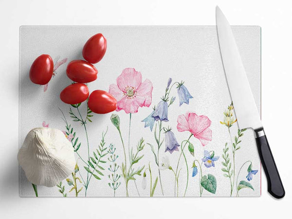 British Flowers Glass Chopping Board