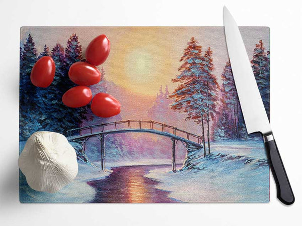 Bridge Across The Winter Scene Glass Chopping Board