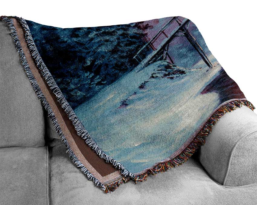 Bridge Across The Winter Scene Woven Blanket