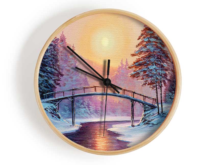 Bridge Across The Winter Scene Clock - Wallart-Direct UK