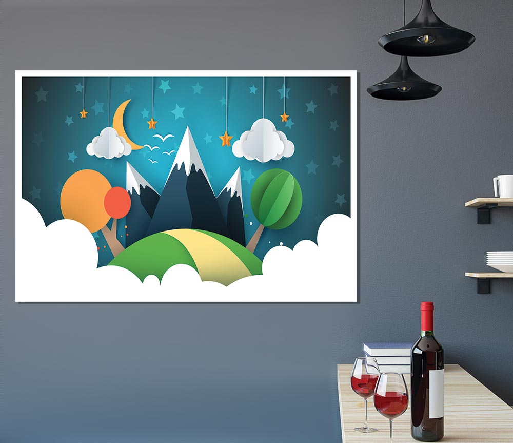 Colour Paper Cut Out Mountain Print Poster Wall Art