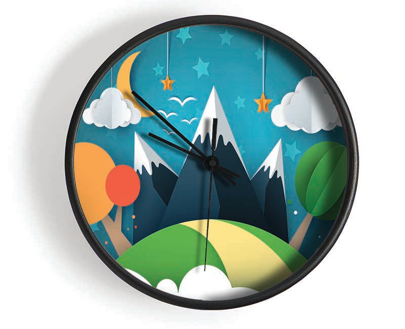 Colour Paper Cut Out Mountain Clock - Wallart-Direct UK