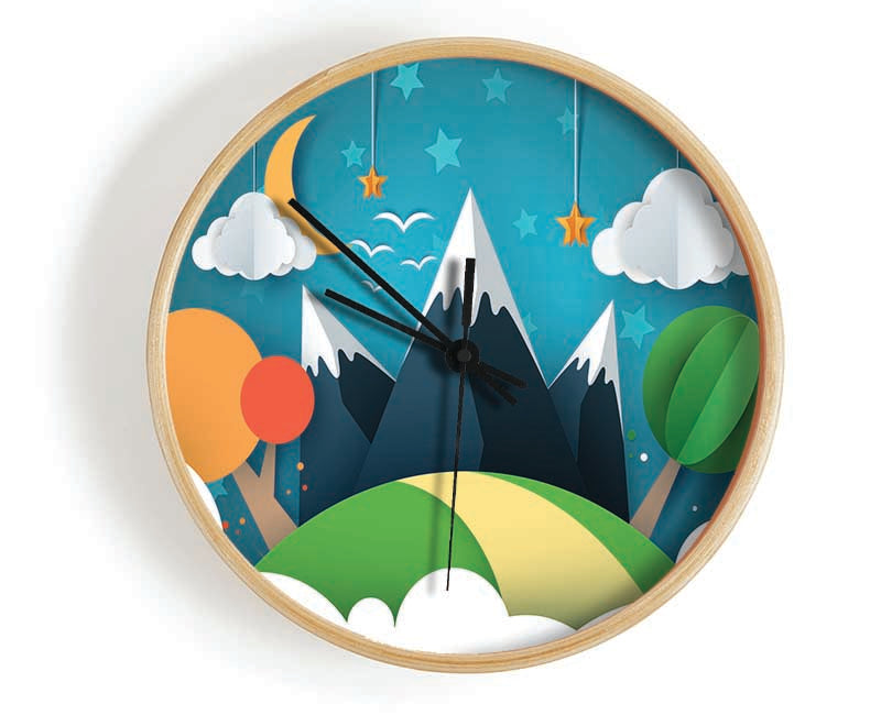 Colour Paper Cut Out Mountain Clock - Wallart-Direct UK