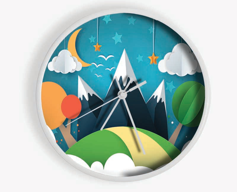 Colour Paper Cut Out Mountain Clock - Wallart-Direct UK