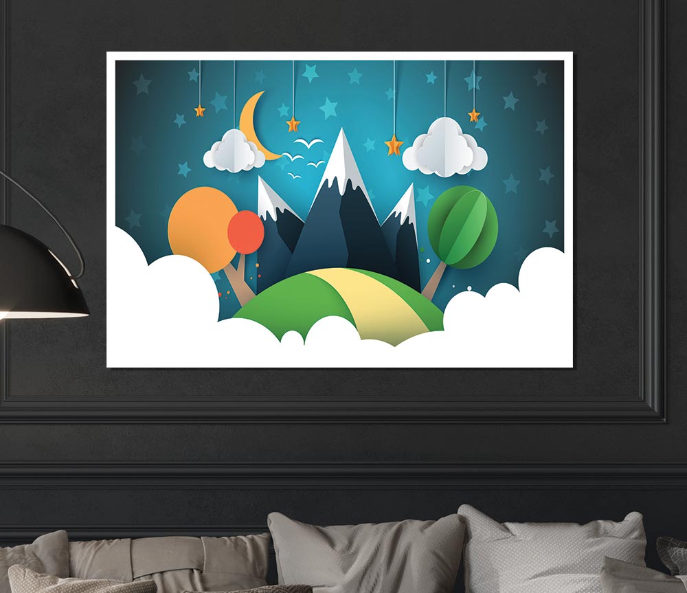 Colour Paper Cut Out Mountain Print Poster Wall Art