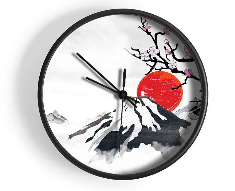 Red Japanese Sunset Branch Clock - Wallart-Direct UK