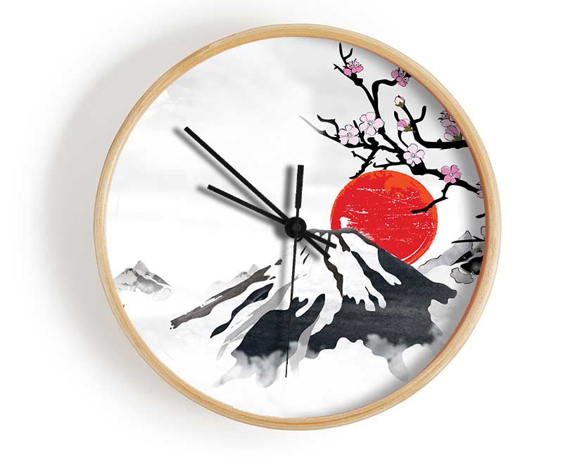 Red Japanese Sunset Branch Clock - Wallart-Direct UK