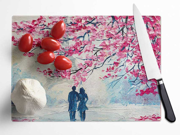 Walk Through Paris Blossom Glass Chopping Board