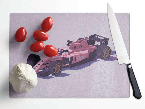 Pink F1 Car Glass Chopping Board