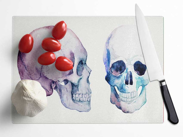 Two Skulls Meet Glass Chopping Board