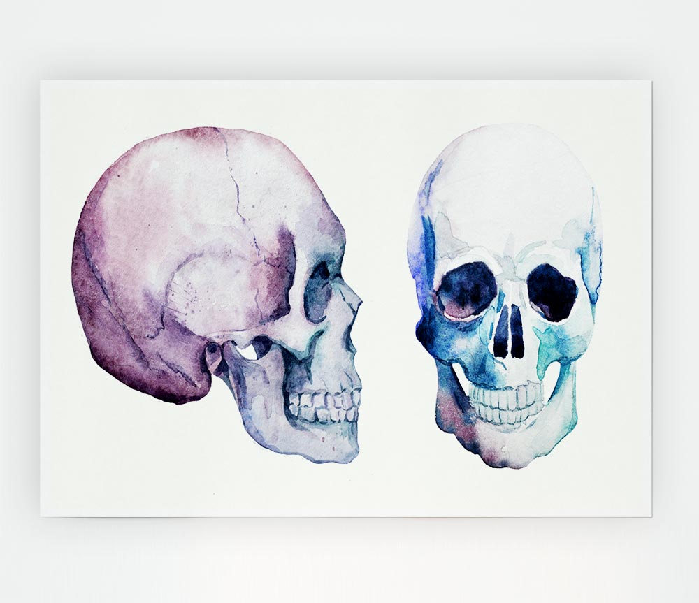 Two Skulls Meet Print Poster Wall Art