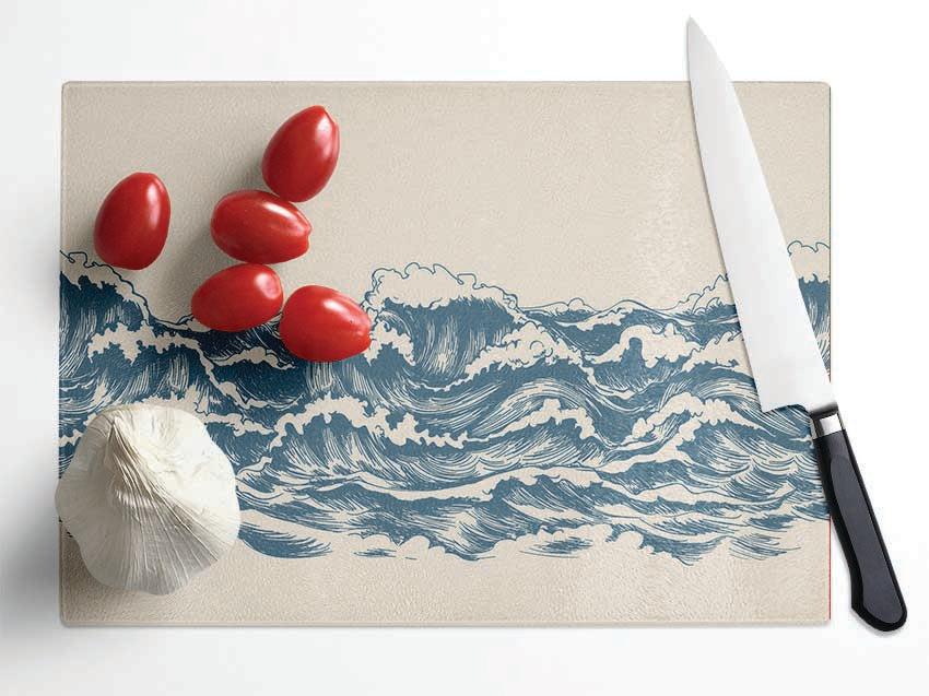 Rippled Ocean Crash Glass Chopping Board