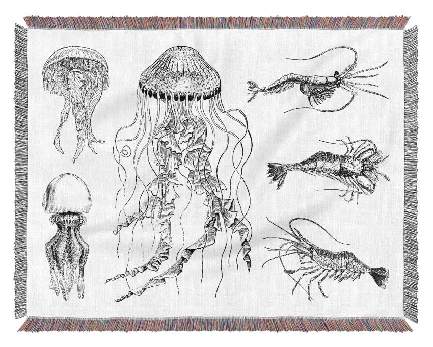 Jellyfish And Shrimp Woven Blanket