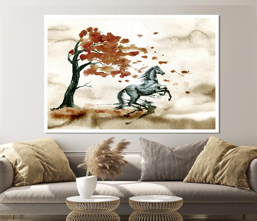 Tree Horse In The Wind Print Poster Wall Art