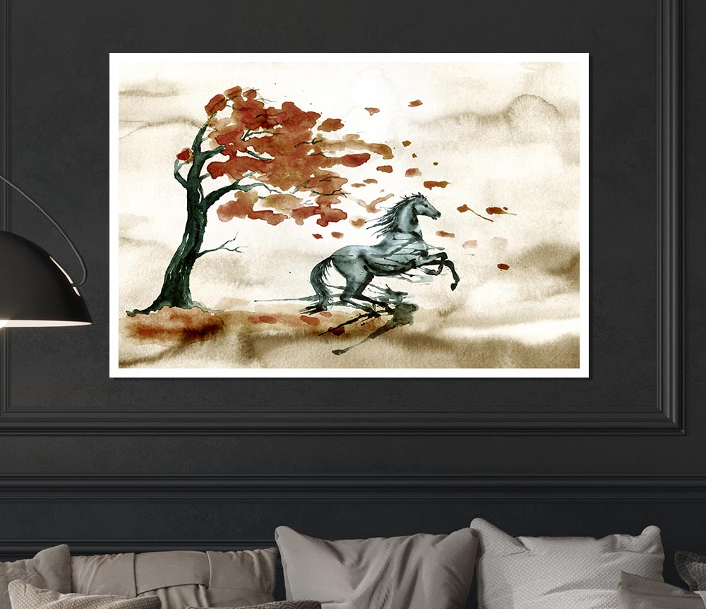 Tree Horse In The Wind Print Poster Wall Art