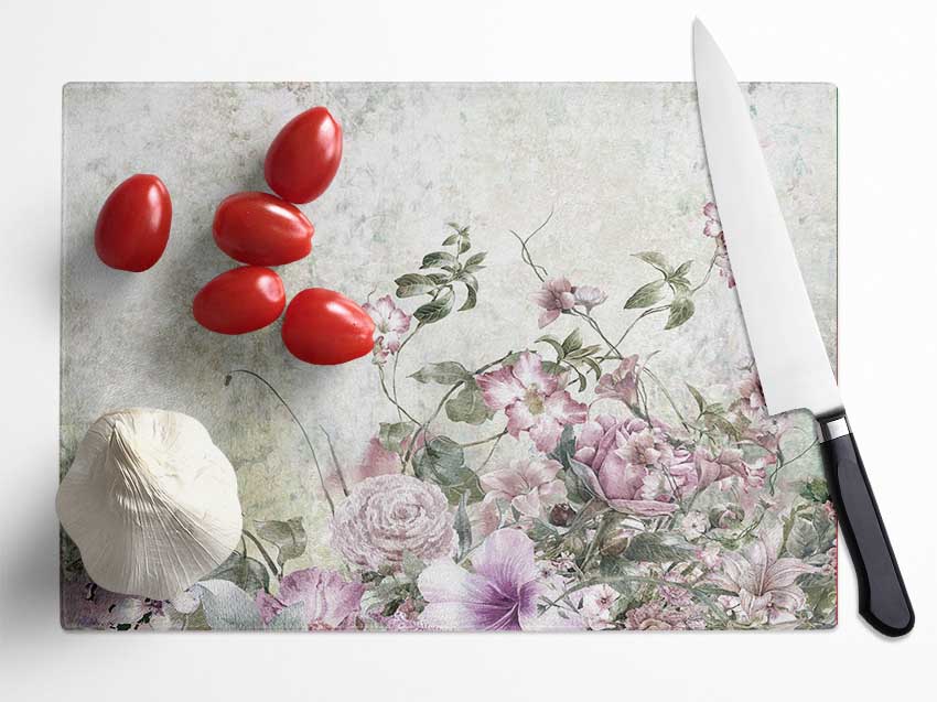 Pink Blossom Wild Glass Chopping Board