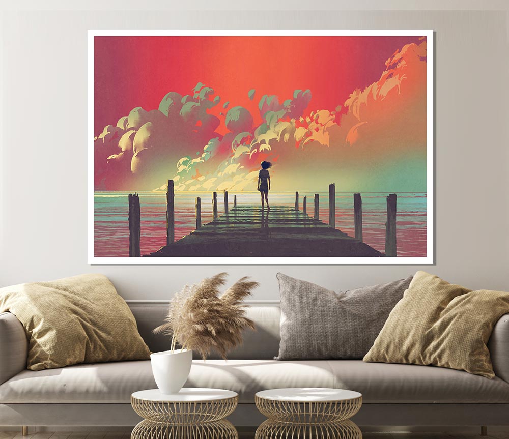 The Red Skies On The Beach Print Poster Wall Art