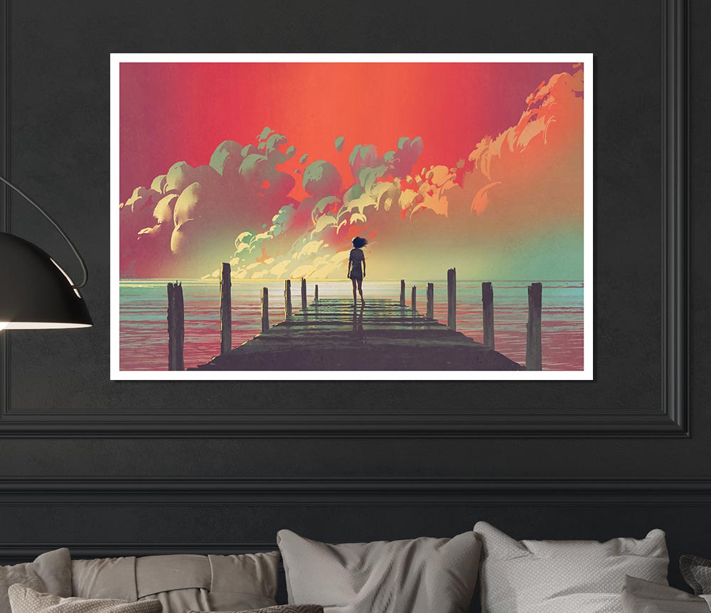 The Red Skies On The Beach Print Poster Wall Art