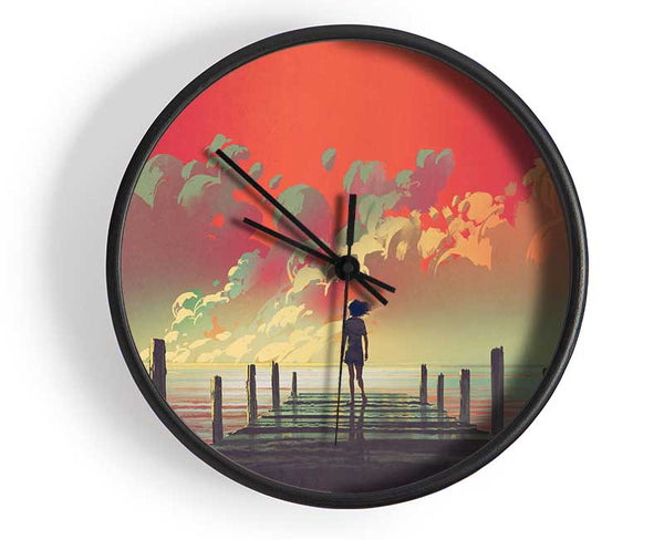 The Red Skies On The Beach Clock - Wallart-Direct UK