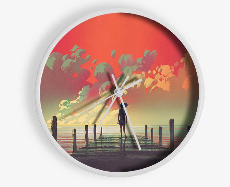 The Red Skies On The Beach Clock - Wallart-Direct UK