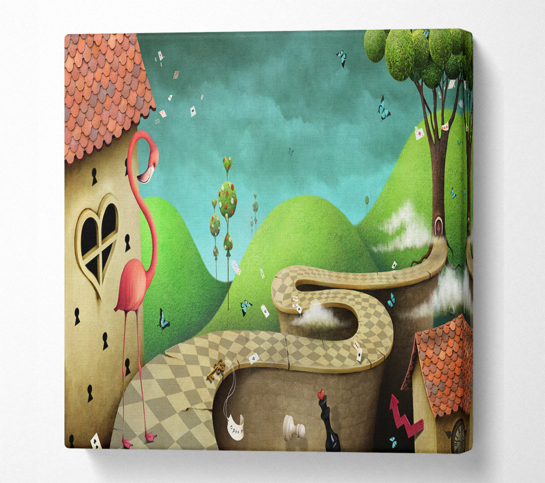 A Square Canvas Print Showing Alice In Wonderland Road Square Wall Art