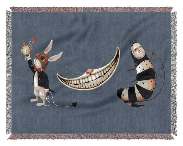 Alice In Wonderland Rabbit Cat And Caterpillar Woven Blanket