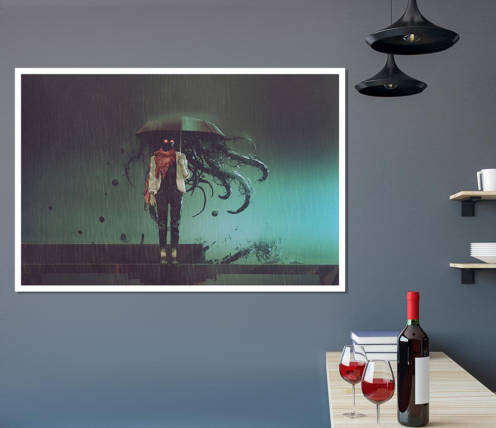 Umbrella Octopus Print Poster Wall Art