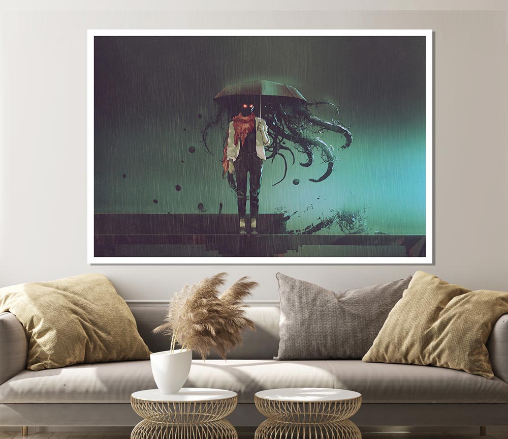 Umbrella Octopus Print Poster Wall Art