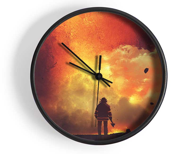 The Fireman Retreats Clock - Wallart-Direct UK