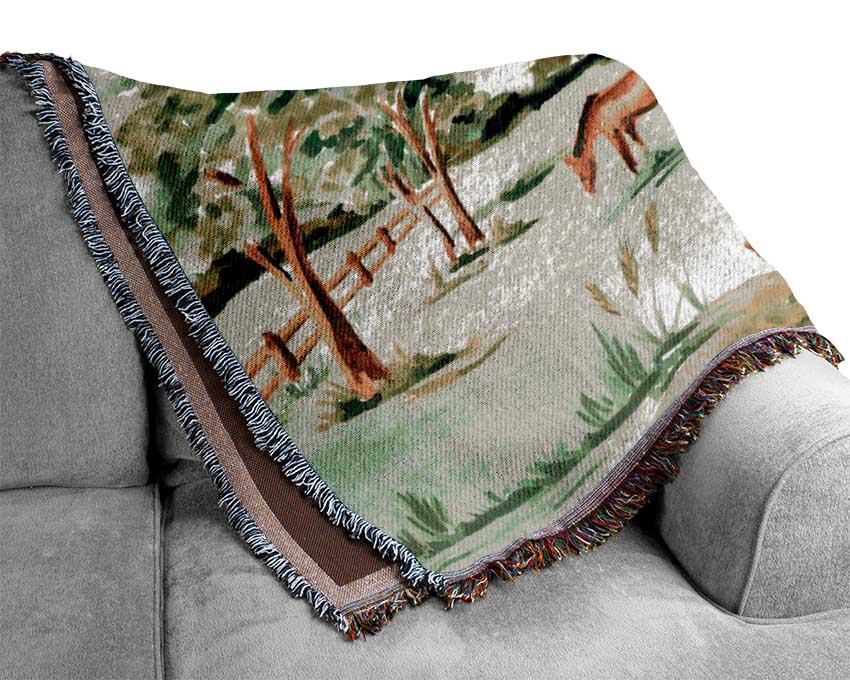 Horses In A Farm Woven Blanket