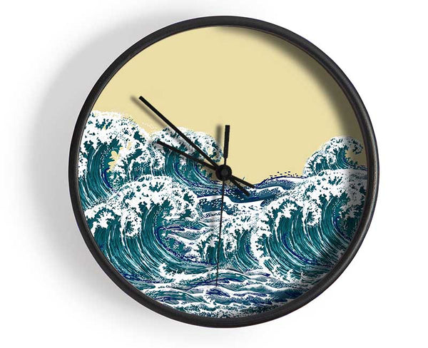 Waves On Yellow Clock - Wallart-Direct UK