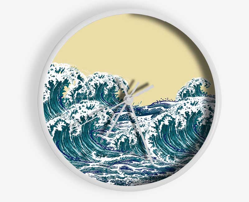 Waves On Yellow Clock - Wallart-Direct UK