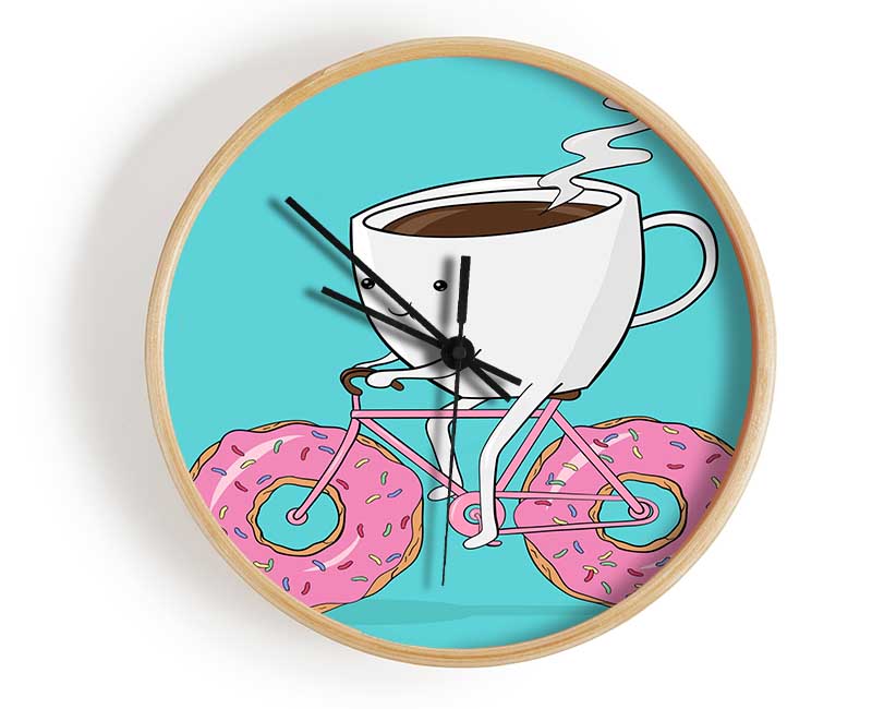 Coffee Riding A Donut Bicycle Clock - Wallart-Direct UK