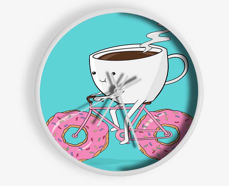 Coffee Riding A Donut Bicycle Clock - Wallart-Direct UK