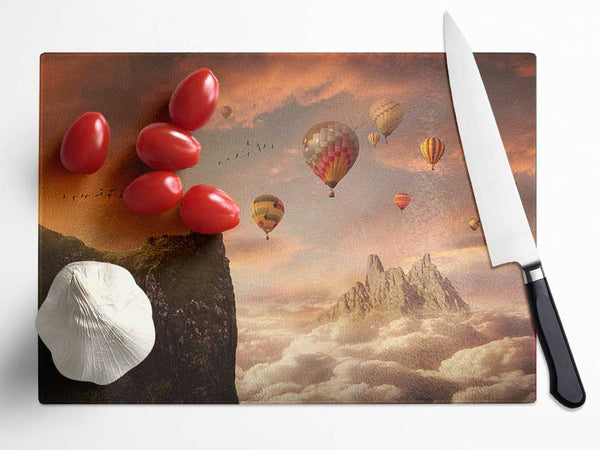 Hot Air Balloon Valley Glass Chopping Board