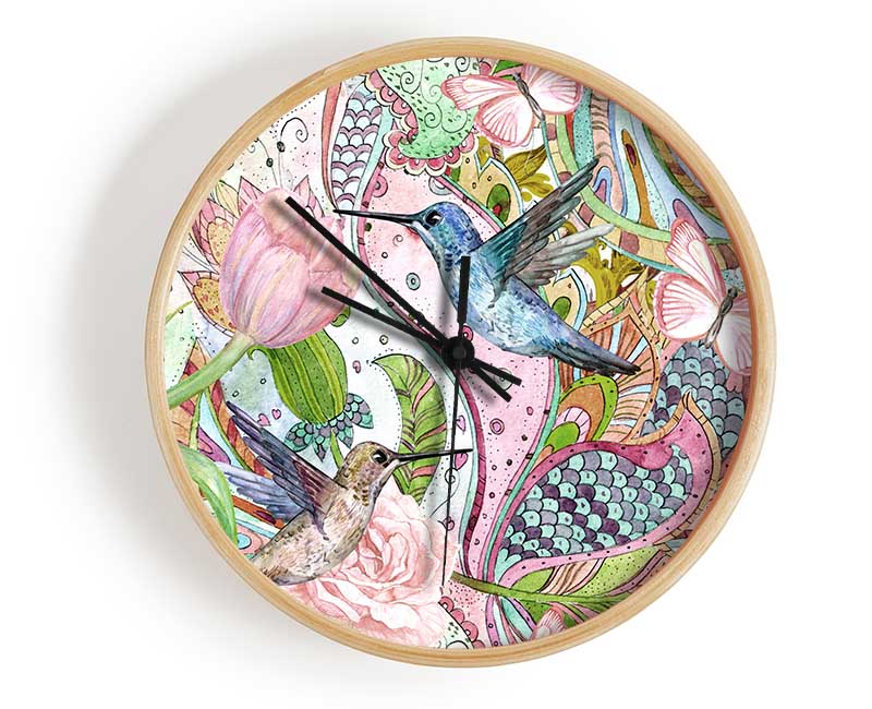 Hummingbird Paradise Pattern Clock - Wallart-Direct UK