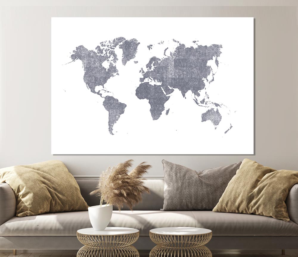 The World Map Of In Grey Print Poster Wall Art