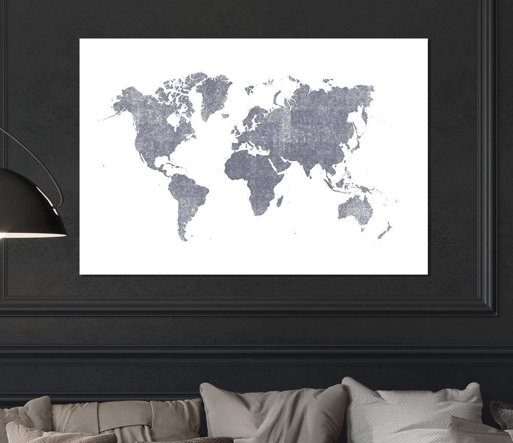 The World Map Of In Grey Print Poster Wall Art