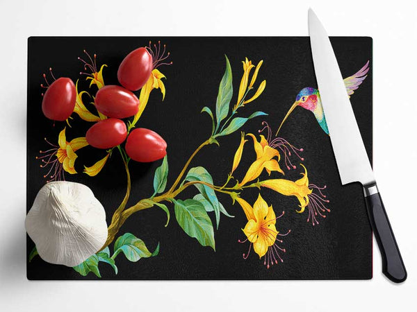 Trumpet Flower Hummingbird Glass Chopping Board