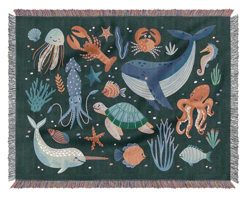 Creatures Of The Sea Childrens Woven Blanket