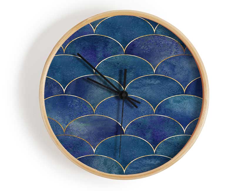 Half Circle Blue Pattern Clock - Wallart-Direct UK