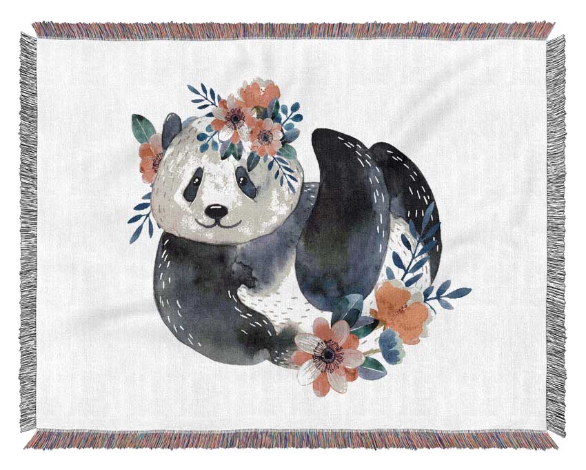 Cute Floral Panda Woven Blanket