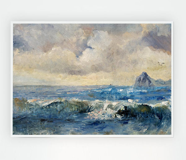 Dull Skies Over The Crashing Waves Print Poster Wall Art