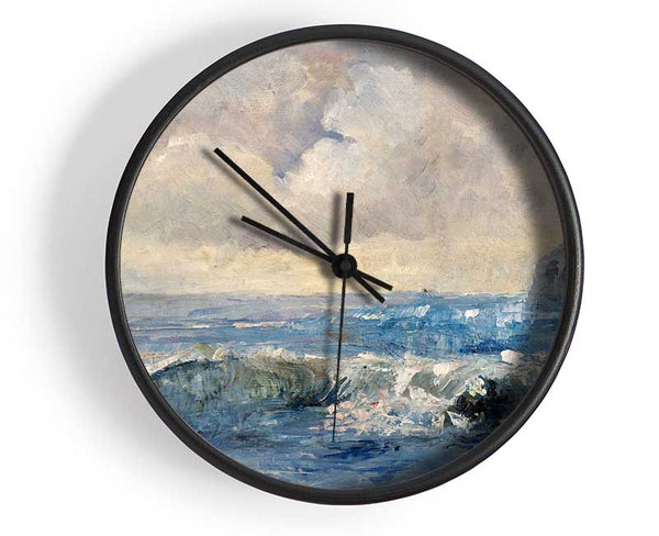 Dull Skies Over The Crashing Waves Clock - Wallart-Direct UK