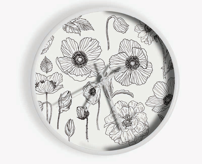 Hand Drawn Flowers Illustration Clock - Wallart-Direct UK