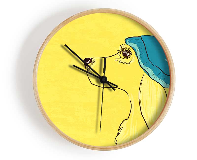 Yellow Dog With Blue Hat Clock - Wallart-Direct UK